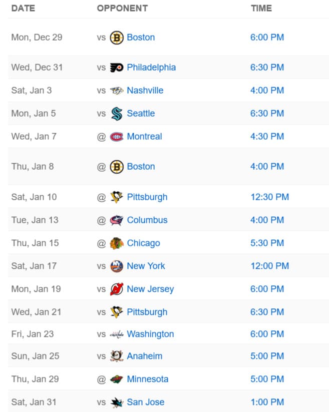 Flames schedule January